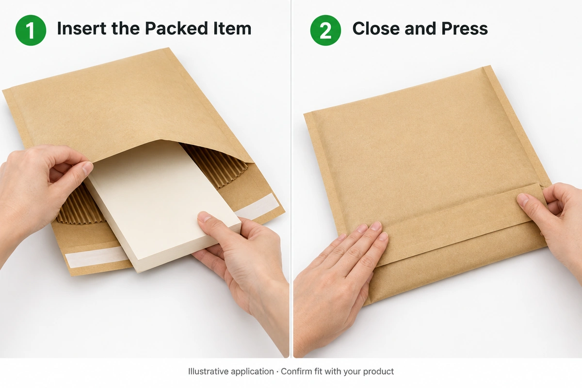 Packing a book in a corrugated padded mailer.webp