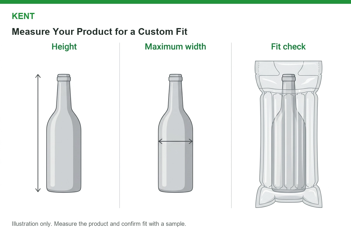 Product measurement and air column bag fit check.webp