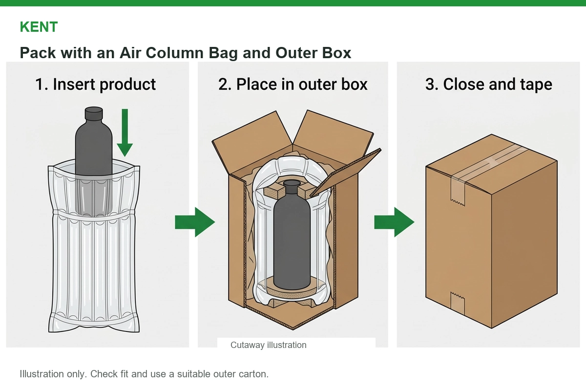 Air column bag packing with an outer carton.webp